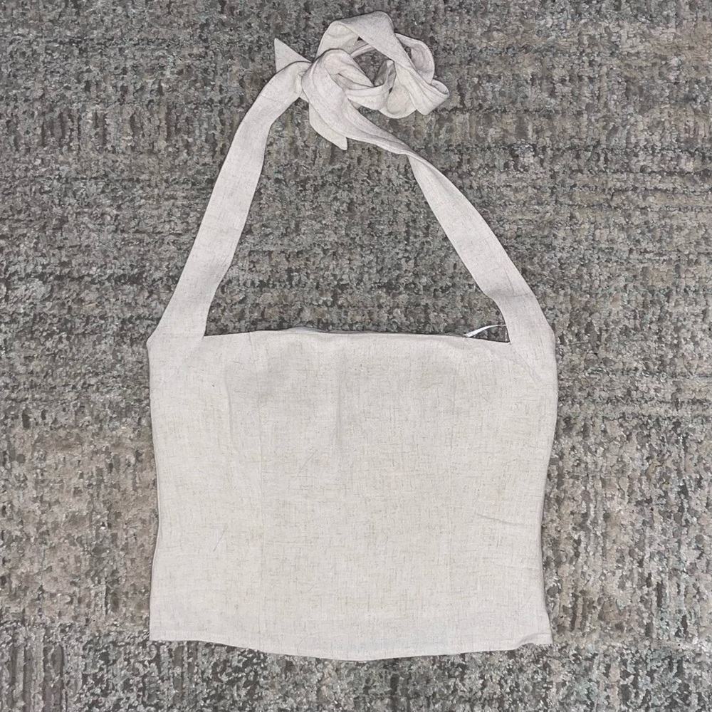 Cream Linen Women's Crop Top & Capri Pants - Two Piece Set